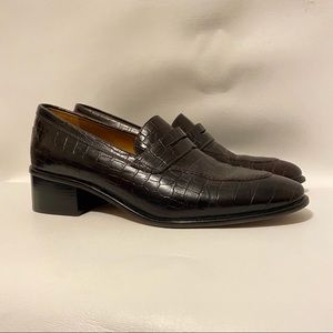 Lauren Ralph Lauren Women’s Sz 8.5 Leather Crocodile Print Heeled Loafers Brown